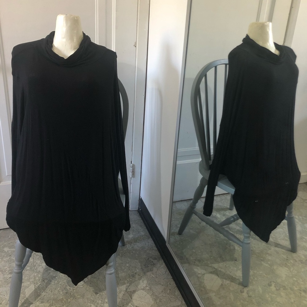 Beautiful black asymmetrical blouse with cowl neck